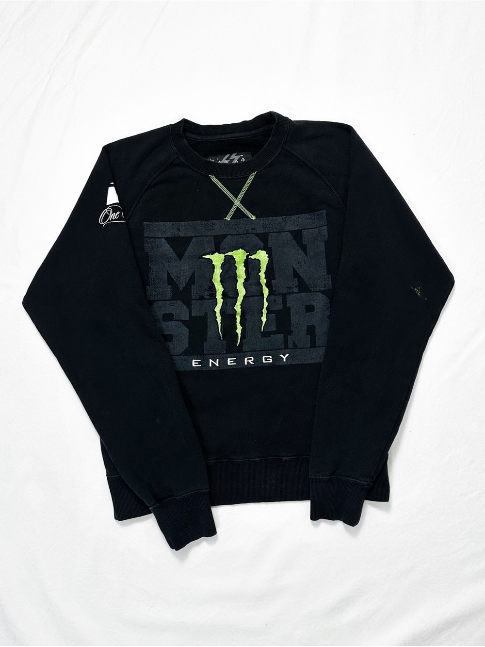 Official Monster Energy Black and Neon Green Crewneck Sweatshirt Y2K